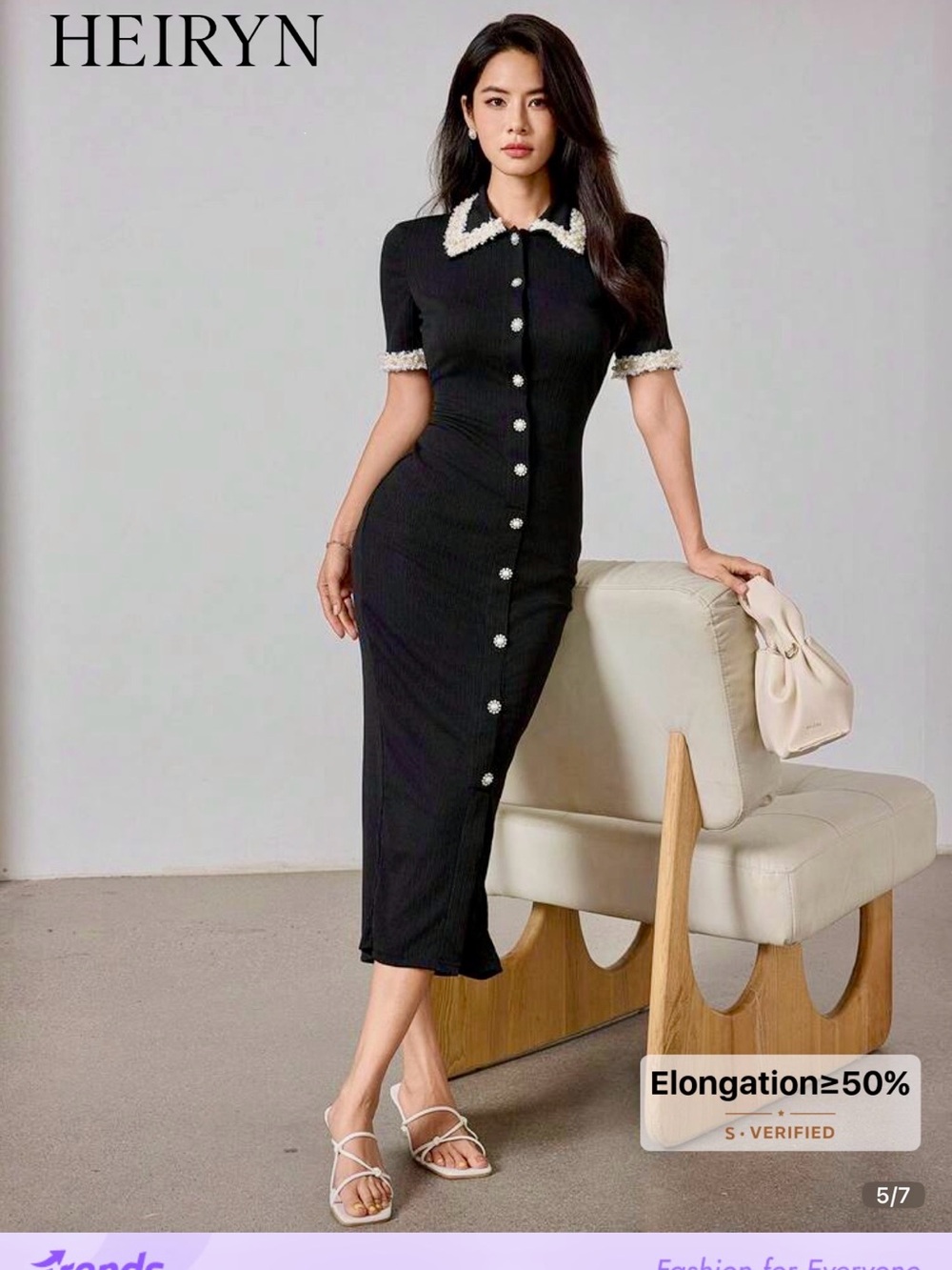 🌺🌺 NWT Black Heiryn Ribbed Midi Dress with Contrast Trim with pearl